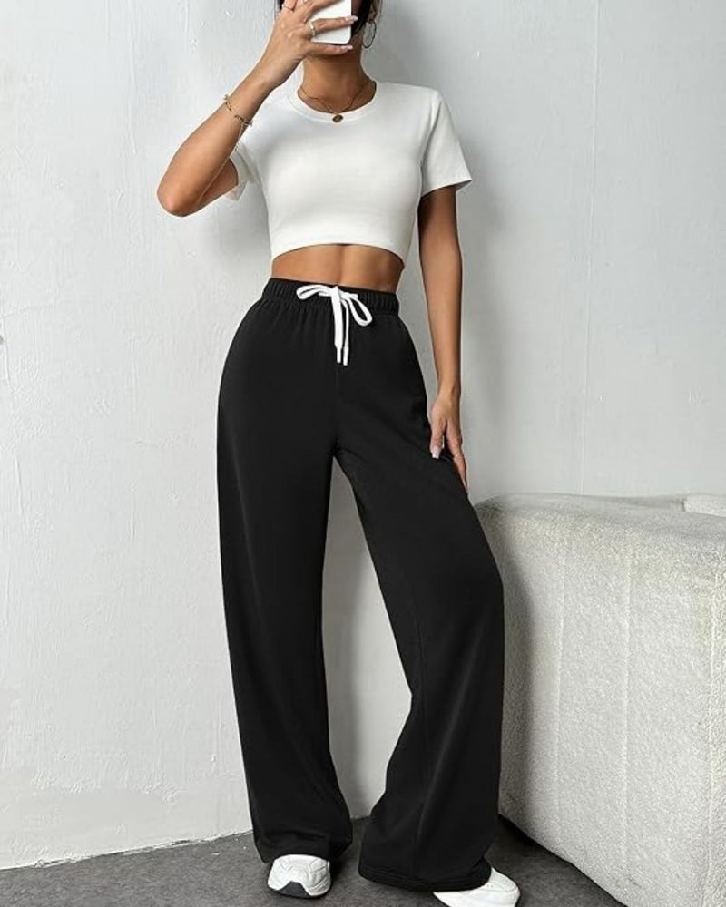 فلاينوف بنطلون رياضي نسائي أسود بستايل كوري فضفاض - Image 4